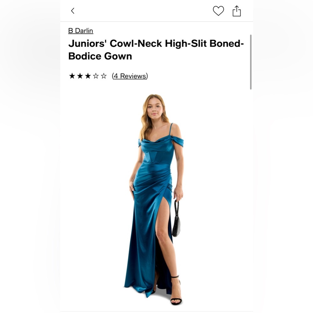 B. Darlin Junior’s Cowl-Neck High-Slit Boned-Bodice Gown - Picture 6 of 6
